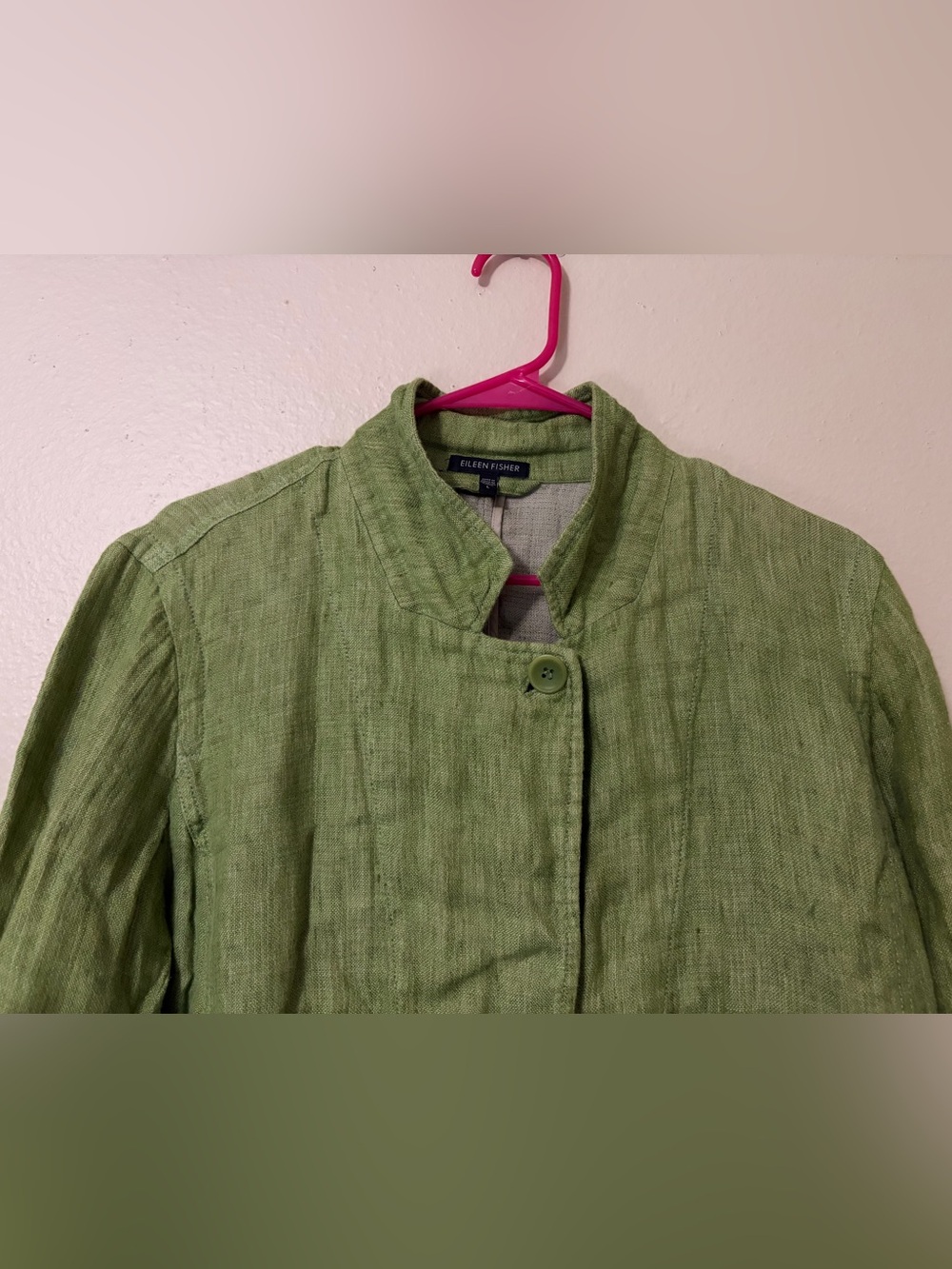 Eileen Fisher Light Green Linen Stand-Collar Jacket